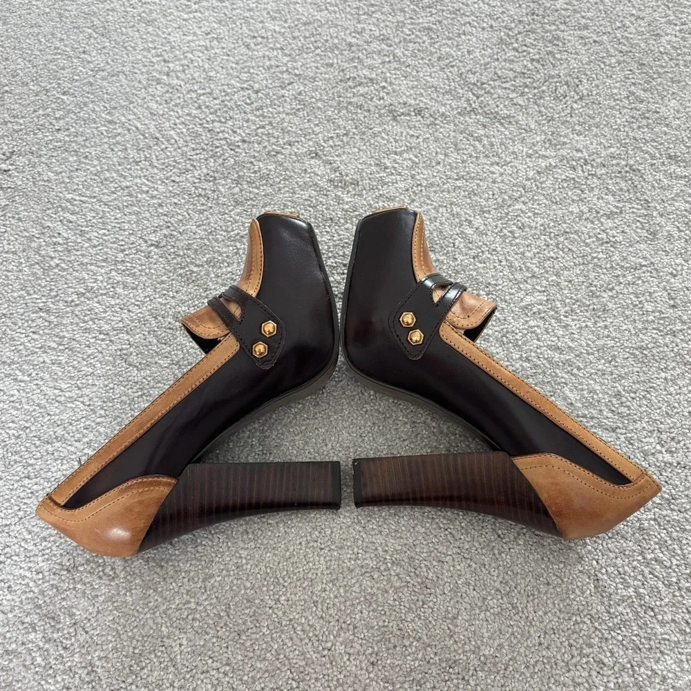 Naughty Monkey Retro Glam Platform Loafer 7.5 Brown Leather Two‎ Tone Heels